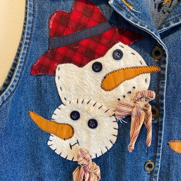Vintage Snowman Denim Vest Cottage Core Christmas Outfit - Picture 2 of 7
